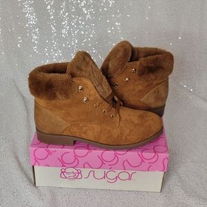 SUGAR CARAMEL Sauce Faux Fur Ankle Boots